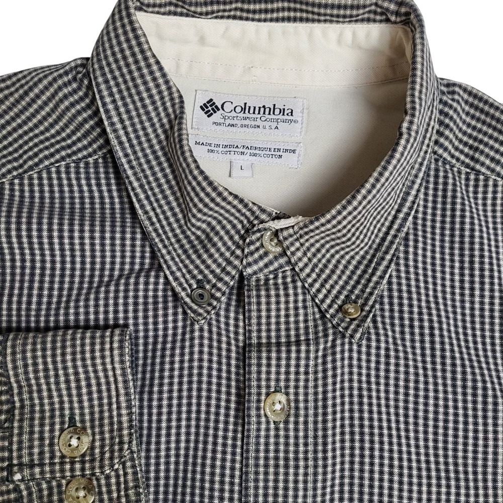 Columbia Sportswear Men's Large Button Down Long Sleeve Gingham Shirt Black Tan‎